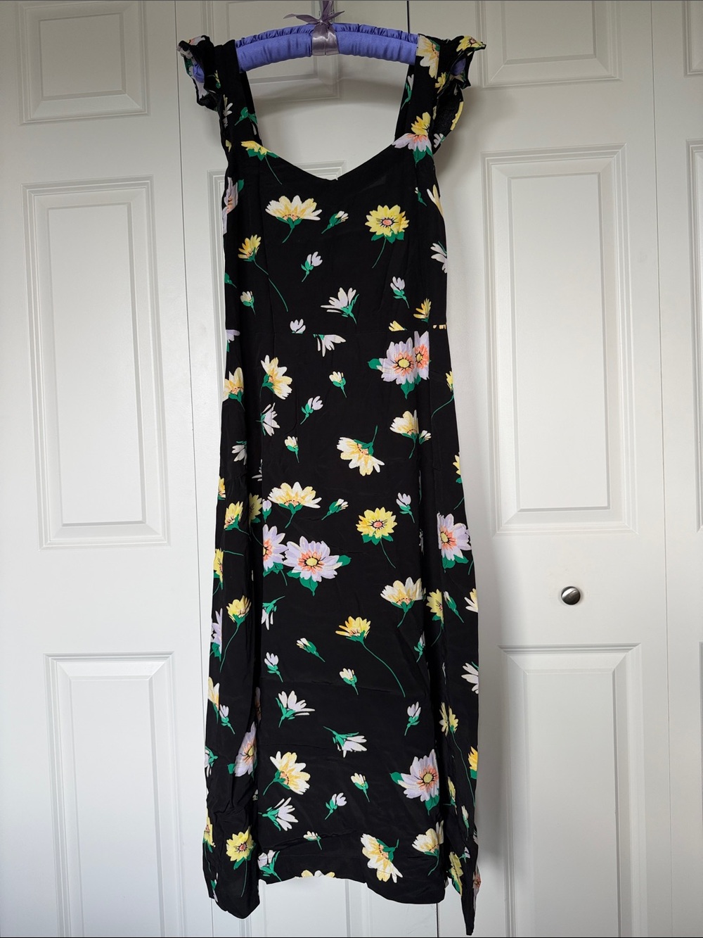 LOFT Black Midi Dress with Yellow & Pink Floral Print